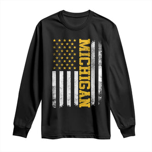 Michigan Pride Long Sleeve Shirt Vintage American Flag Distressed Varsity Aesthetic Letters MI State TS11 Black Print Your Wear