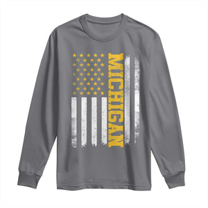 Michigan Pride Long Sleeve Shirt Vintage American Flag Distressed Varsity Aesthetic Letters MI State TS11 Charcoal Print Your Wear