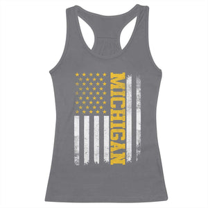 Michigan Pride Racerback Tank Top Vintage American Flag Distressed Varsity Aesthetic Letters MI State TS11 Charcoal Print Your Wear