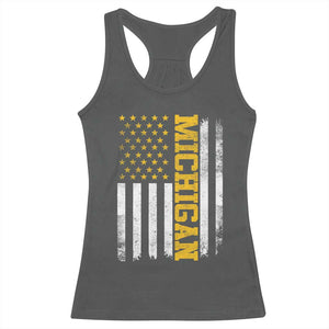 Michigan Pride Racerback Tank Top Vintage American Flag Distressed Varsity Aesthetic Letters MI State TS11 Dark Heather Print Your Wear