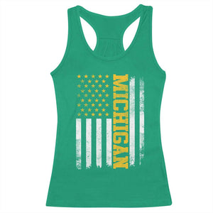 Michigan Pride Racerback Tank Top Vintage American Flag Distressed Varsity Aesthetic Letters MI State TS11 Irish Green Print Your Wear