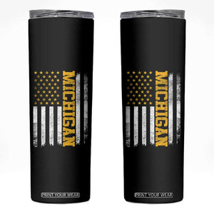 Michigan Pride Skinny Tumbler Vintage American Flag Distressed Varsity Aesthetic Letters MI State TS11 Black Print Your Wear