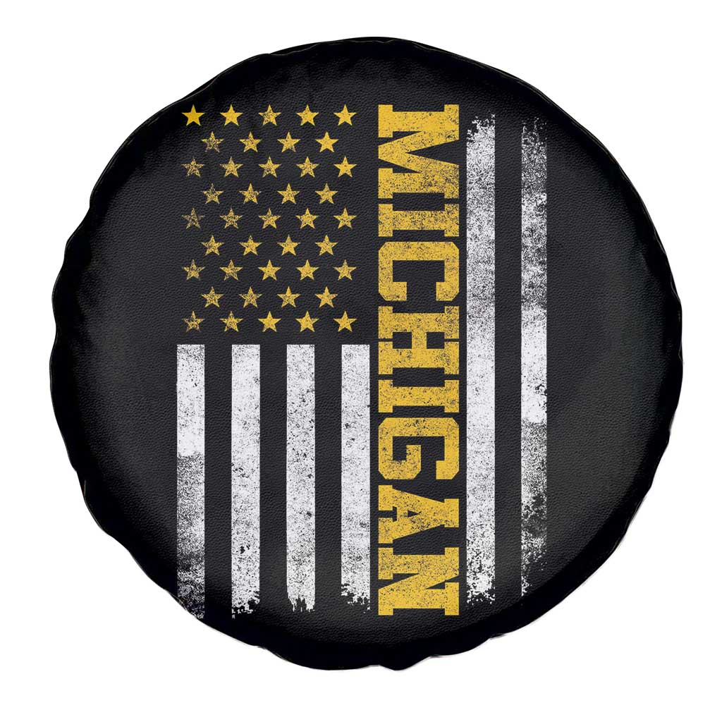 Michigan Pride Spare Tire Cover Vintage American Flag Distressed Varsity Aesthetic Letters MI State TS11 Print Your Wear
