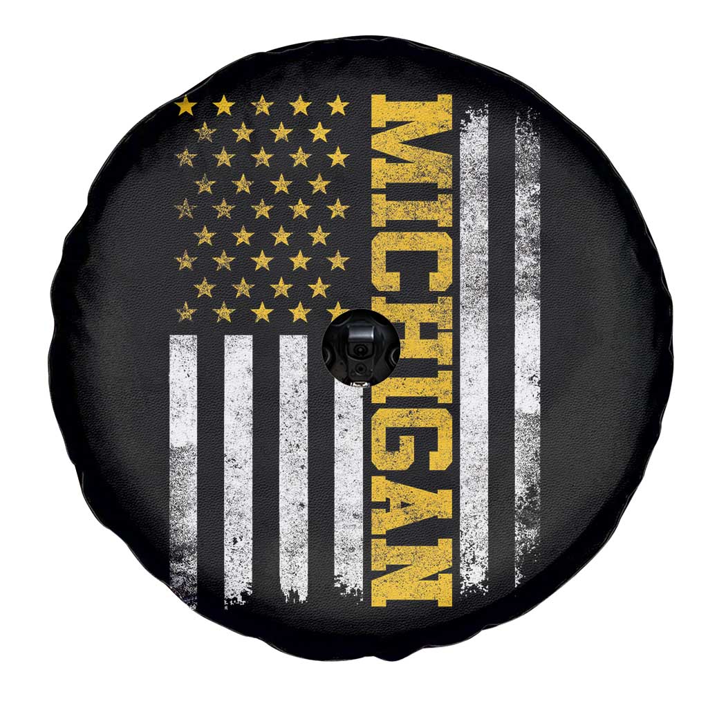 Michigan Pride Spare Tire Cover Vintage American Flag Distressed Varsity Aesthetic Letters MI State TS11 Print Your Wear