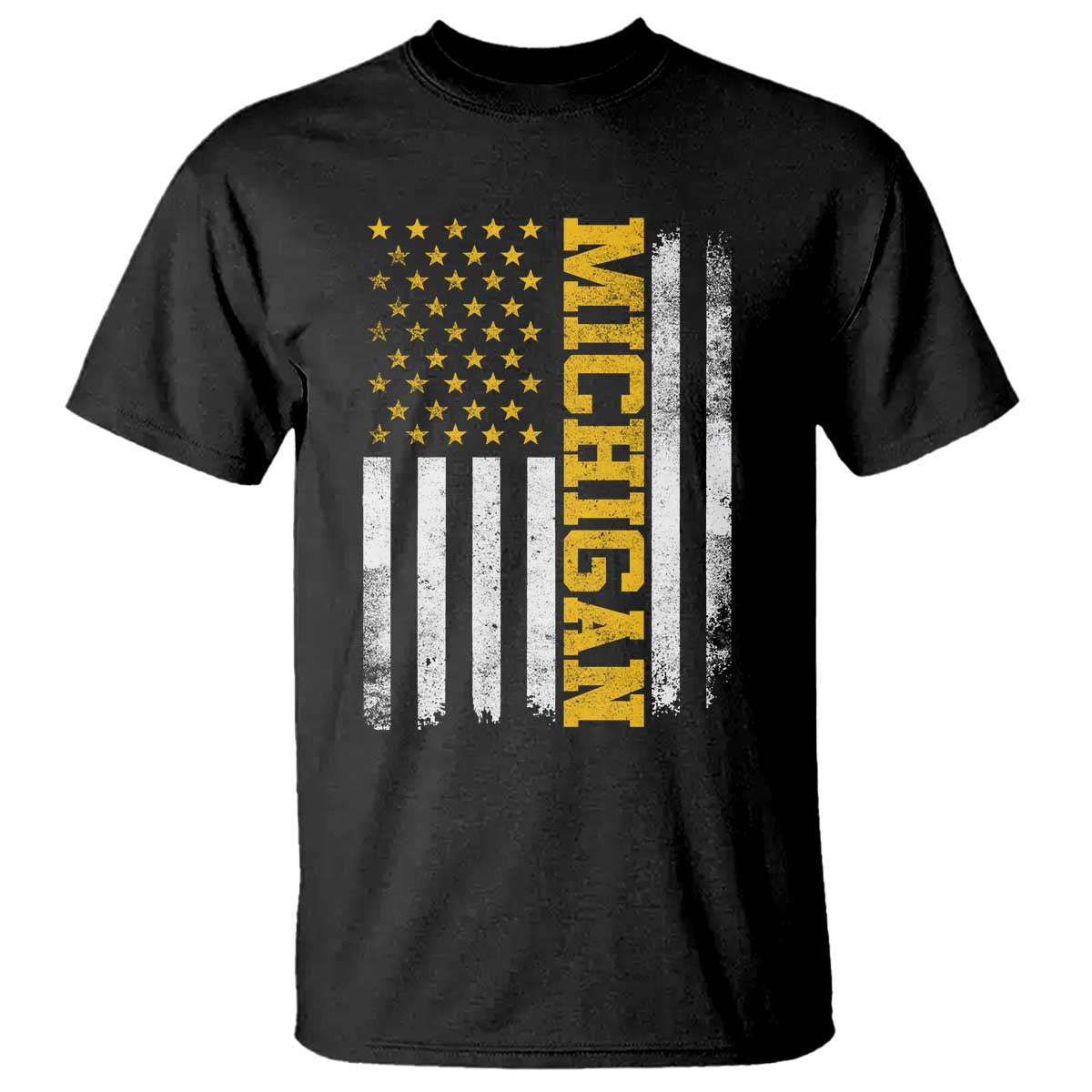Michigan Pride T Shirt Vintage American Flag Distressed Varsity Aesthetic Letters MI State TS11 Black Print Your Wear