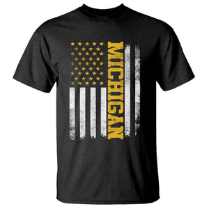 Michigan Pride T Shirt Vintage American Flag Distressed Varsity Aesthetic Letters MI State TS11 Black Print Your Wear