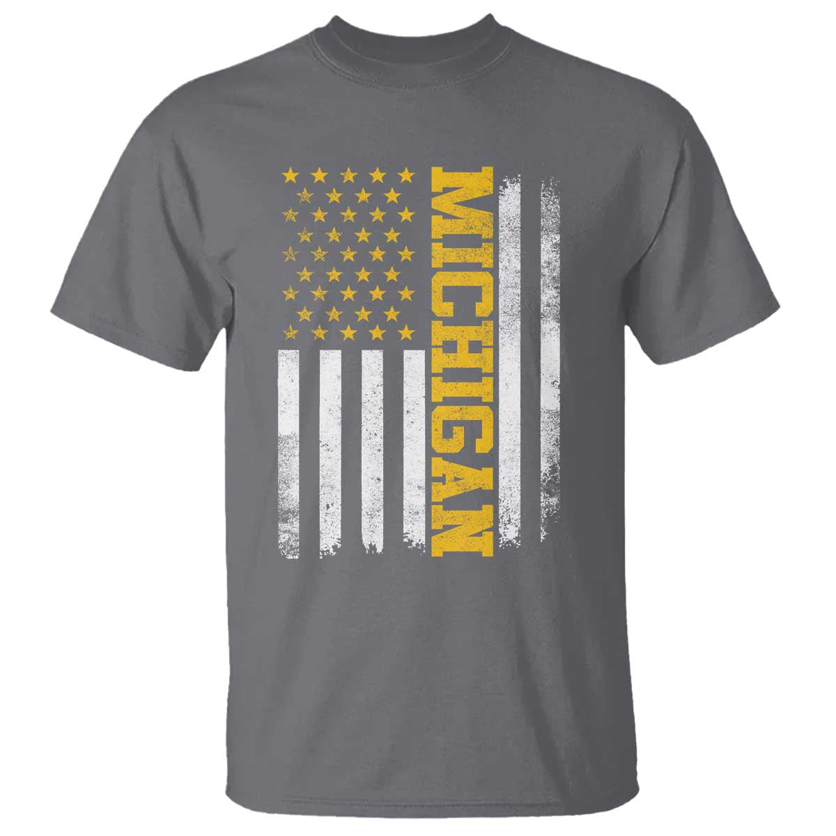 Michigan Pride T Shirt Vintage American Flag Distressed Varsity Aesthetic Letters MI State TS11 Charcoal Print Your Wear