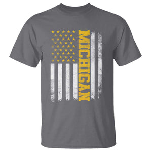 Michigan Pride T Shirt Vintage American Flag Distressed Varsity Aesthetic Letters MI State TS11 Charcoal Print Your Wear