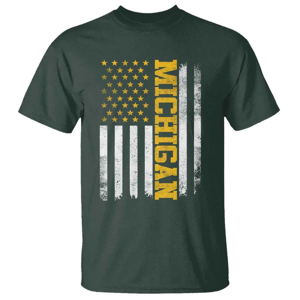 Michigan Pride T Shirt Vintage American Flag Distressed Varsity Aesthetic Letters MI State TS11 Dark Forest Green Print Your Wear
