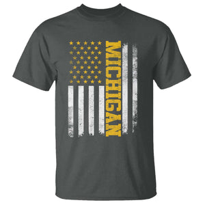 Michigan Pride T Shirt Vintage American Flag Distressed Varsity Aesthetic Letters MI State TS11 Dark Heather Print Your Wear