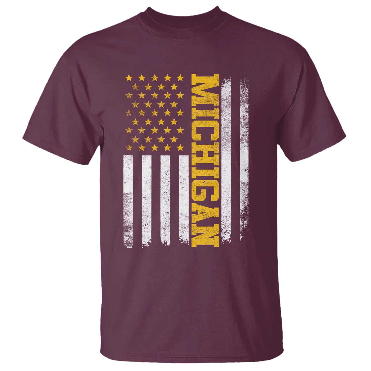Michigan Pride T Shirt Vintage American Flag Distressed Varsity Aesthetic Letters MI State TS11 Maroon Print Your Wear