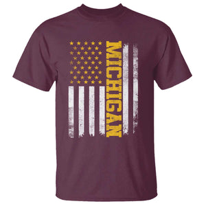 Michigan Pride T Shirt Vintage American Flag Distressed Varsity Aesthetic Letters MI State TS11 Maroon Print Your Wear