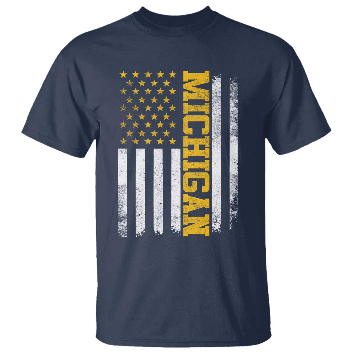 Michigan Pride T Shirt Vintage American Flag Distressed Varsity Aesthetic Letters MI State TS11 Navy Print Your Wear