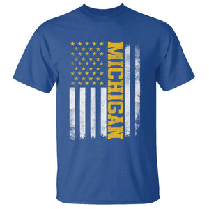 Michigan Pride T Shirt Vintage American Flag Distressed Varsity Aesthetic Letters MI State TS11 Royal Blue Print Your Wear
