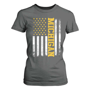 Michigan Pride T Shirt For Women Vintage American Flag Distressed Varsity Aesthetic Letters MI State TS11 Dark Heather Print Your Wear