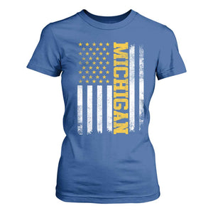 Michigan Pride T Shirt For Women Vintage American Flag Distressed Varsity Aesthetic Letters MI State TS11 Royal Blue Print Your Wear