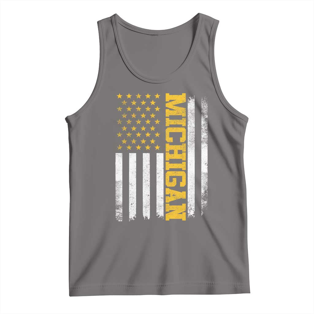 Michigan Pride Tank Top Vintage American Flag Distressed Varsity Aesthetic Letters MI State TS11 Deep Heather Print Your Wear