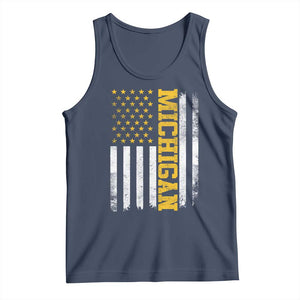 Michigan Pride Tank Top Vintage American Flag Distressed Varsity Aesthetic Letters MI State TS11 Navy Print Your Wear