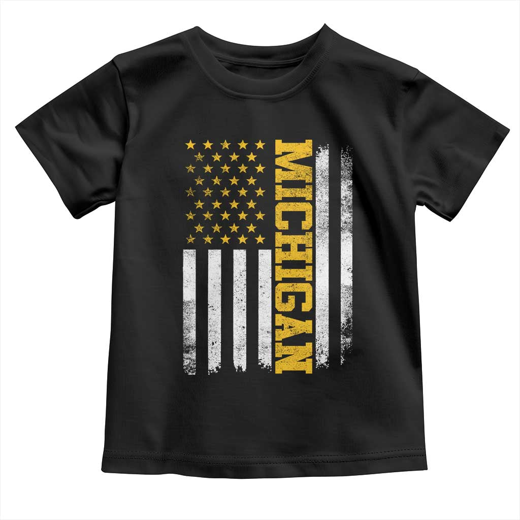 Michigan Pride Toddler T Shirt Vintage American Flag Distressed Varsity Aesthetic Letters MI State TS11 Black Print Your Wear