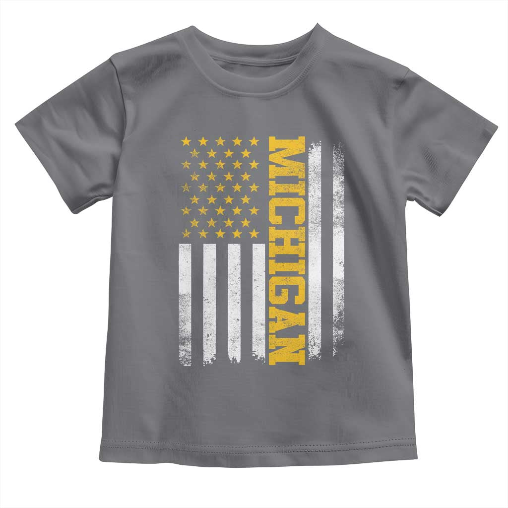 Michigan Pride Toddler T Shirt Vintage American Flag Distressed Varsity Aesthetic Letters MI State TS11 Charcoal Print Your Wear