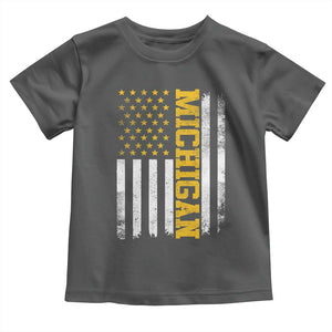 Michigan Pride Toddler T Shirt Vintage American Flag Distressed Varsity Aesthetic Letters MI State TS11 Dark Heather Print Your Wear