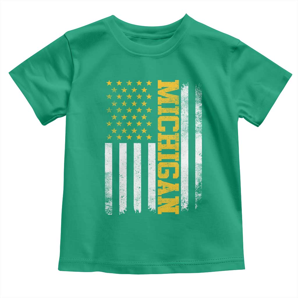 Michigan Pride Toddler T Shirt Vintage American Flag Distressed Varsity Aesthetic Letters MI State TS11 Irish Green Print Your Wear