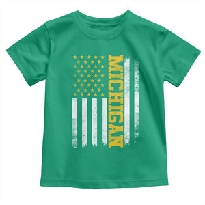Michigan Pride Toddler T Shirt Vintage American Flag Distressed Varsity Aesthetic Letters MI State TS11 Irish Green Print Your Wear