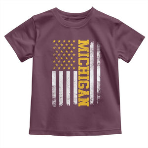 Michigan Pride Toddler T Shirt Vintage American Flag Distressed Varsity Aesthetic Letters MI State TS11 Maroon Print Your Wear