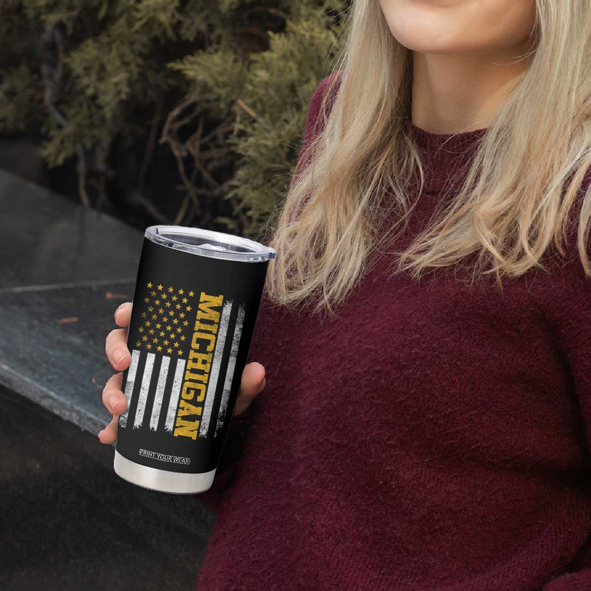 Michigan Pride Tumbler Cup Vintage American Flag Distressed Varsity Aesthetic Letters MI State TS11 Print Your Wear