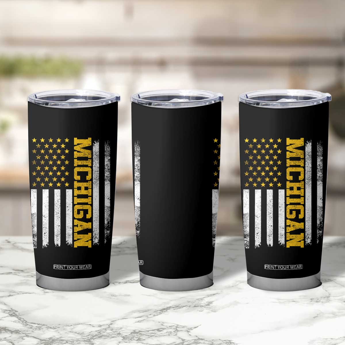 Michigan Pride Tumbler Cup Vintage American Flag Distressed Varsity Aesthetic Letters MI State TS11 Print Your Wear