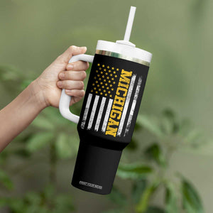 Michigan Pride Tumbler With Handle Vintage American Flag Distressed Varsity Aesthetic Letters MI State TS11 Print Your Wear