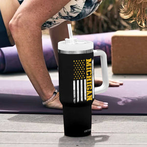 Michigan Pride Tumbler With Handle Vintage American Flag Distressed Varsity Aesthetic Letters MI State TS11 Print Your Wear
