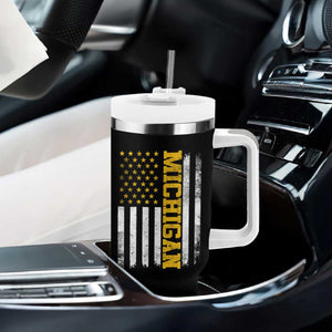 Michigan Pride Tumbler With Handle Vintage American Flag Distressed Varsity Aesthetic Letters MI State TS11 Print Your Wear
