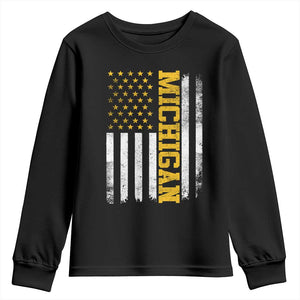 Michigan Pride Youth Sweatshirt Vintage American Flag Distressed Varsity Aesthetic Letters MI State TS11 Black Print Your Wear