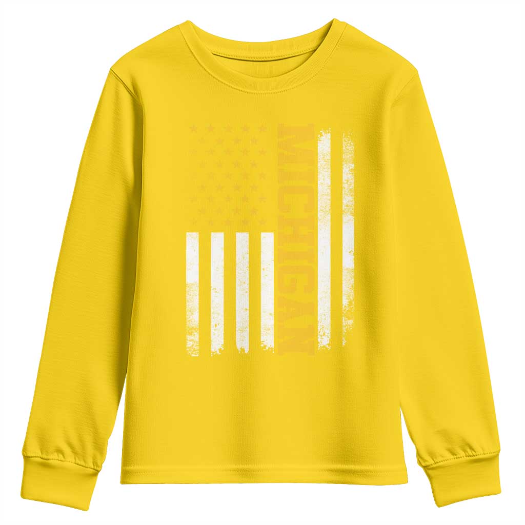 Michigan Pride Youth Sweatshirt Vintage American Flag Distressed Varsity Aesthetic Letters MI State TS11 Daisy Print Your Wear