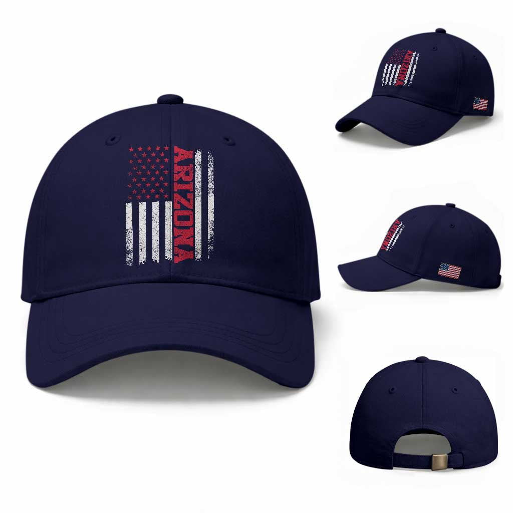 Arizona Pride Baseball Cap Vintage American Flag Distressed Varsity Aesthetic Letters AZ State TS11 Baseball Cap Universal Fit Dark Blue Print Your Wear