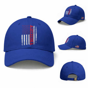 Arizona Pride Baseball Cap Vintage American Flag Distressed Varsity Aesthetic Letters AZ State TS11 Baseball Cap Universal Fit Royal Blue Print Your Wear