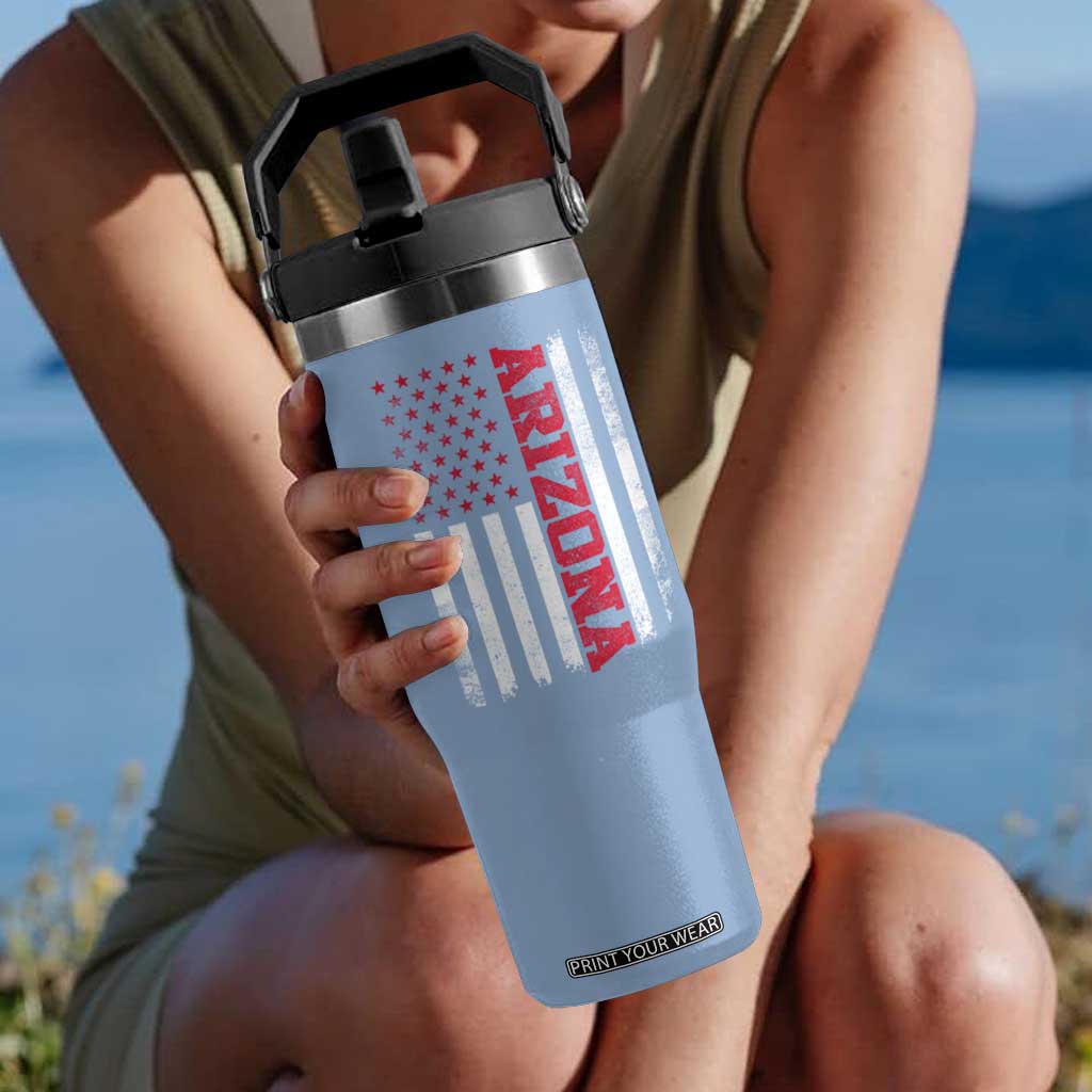 Arizona Pride Flip Straw Tumbler Vintage American Flag Distressed Varsity Aesthetic Letters AZ State TS11 One Size: 30 oz Light Blue Print Your Wear