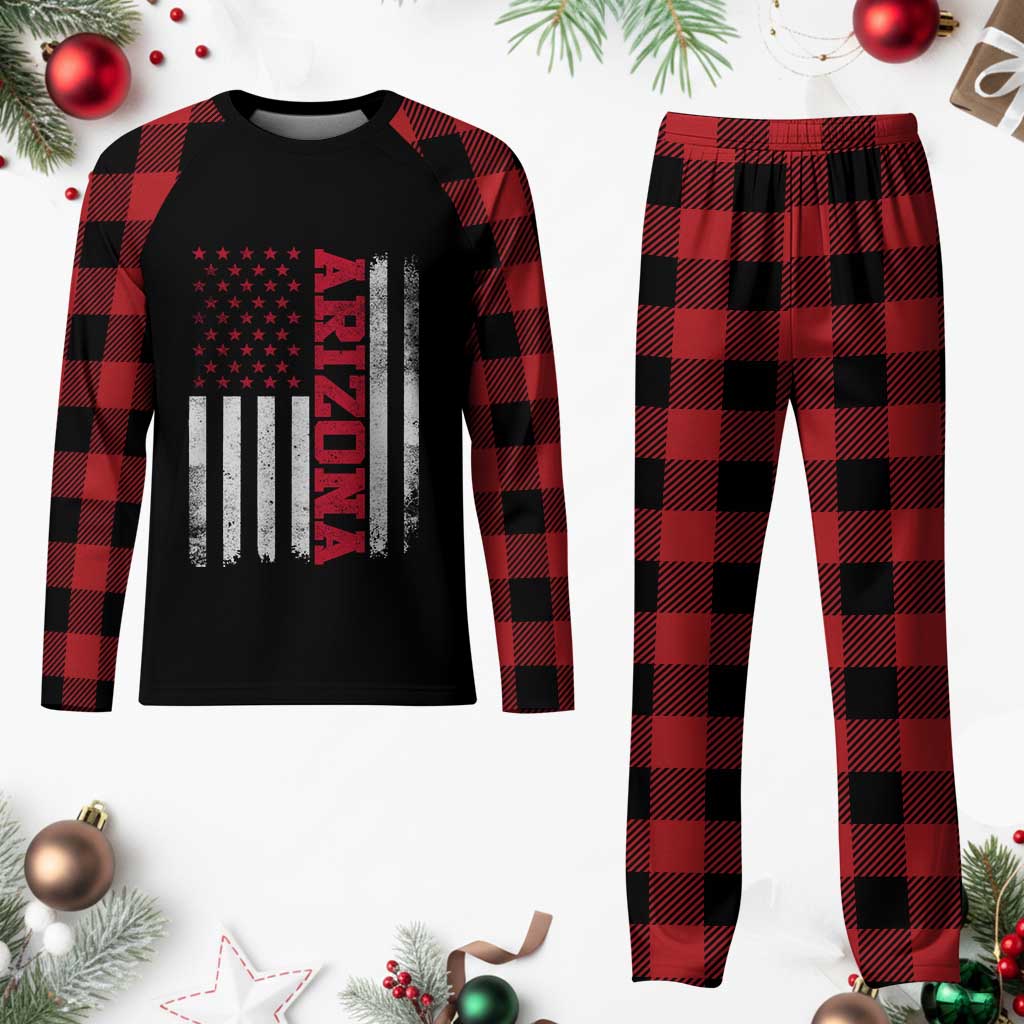 Arizona Pride Plaid Pajama Set Vintage American Flag Distressed Varsity Aesthetic Letters AZ State TS11 Buffalo Plaid Print Your Wear