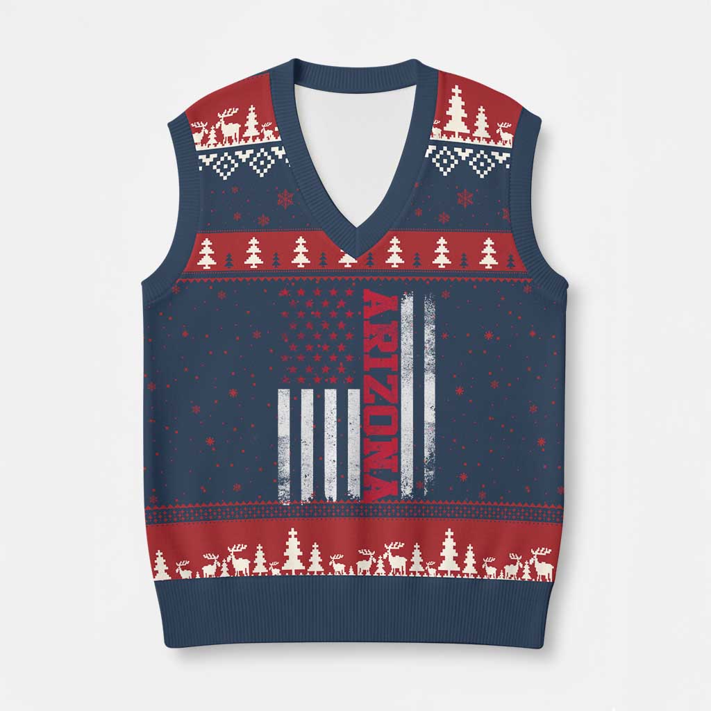 Arizona Pride V-Neck Knit Sweater Vest Vintage American Flag Distressed Varsity Aesthetic Letters AZ State TS11 Navy Red Print Your Wear