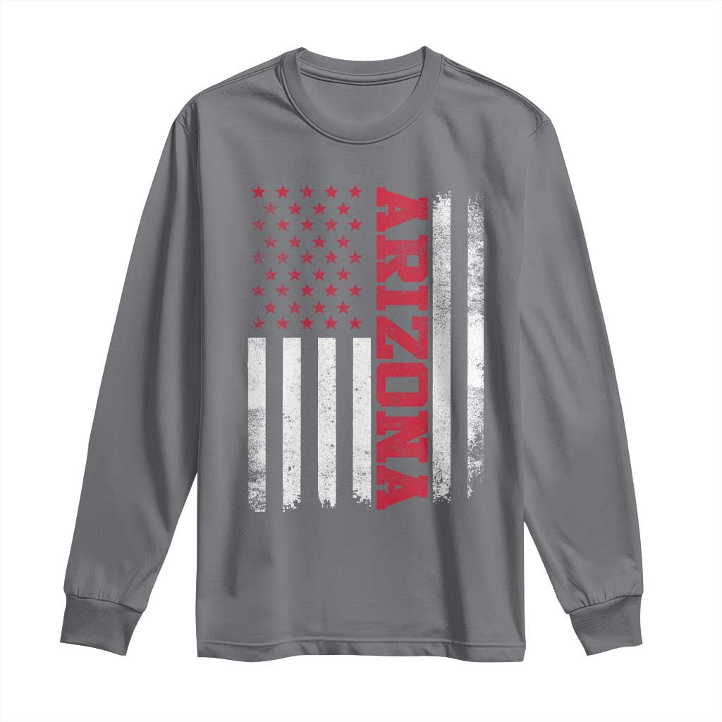 Arizona Pride Long Sleeve Shirt Vintage American Flag Distressed Varsity Aesthetic Letters AZ State TS11 Charcoal Print Your Wear