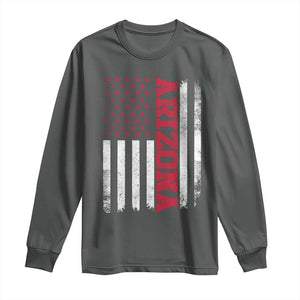 Arizona Pride Long Sleeve Shirt Vintage American Flag Distressed Varsity Aesthetic Letters AZ State TS11 Dark Heather Print Your Wear