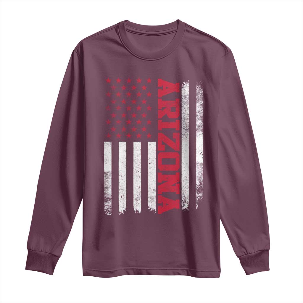 Arizona Pride Long Sleeve Shirt Vintage American Flag Distressed Varsity Aesthetic Letters AZ State TS11 Maroon Print Your Wear