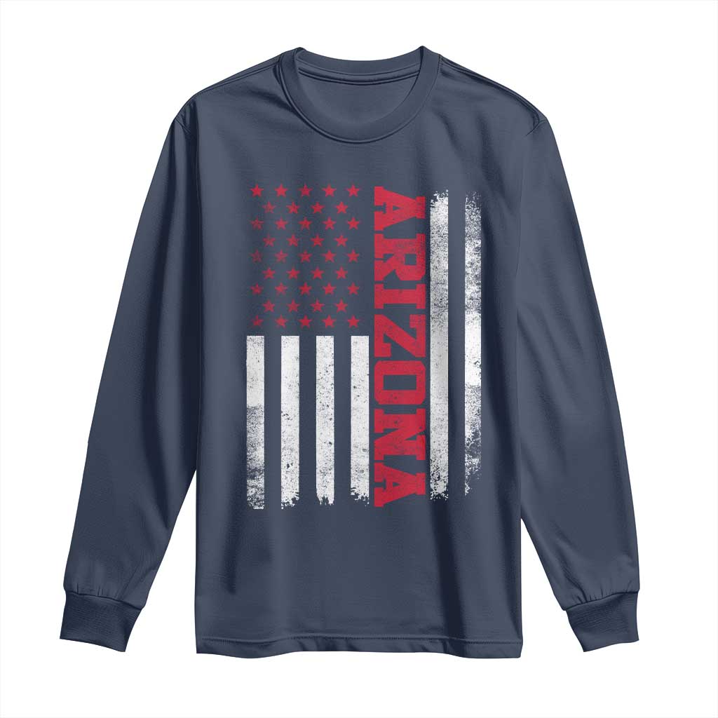 Arizona Pride Long Sleeve Shirt Vintage American Flag Distressed Varsity Aesthetic Letters AZ State TS11 Navy Print Your Wear