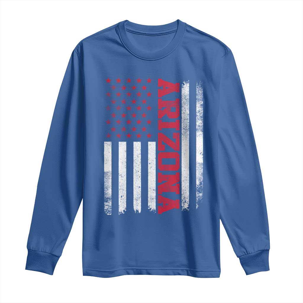 Arizona Pride Long Sleeve Shirt Vintage American Flag Distressed Varsity Aesthetic Letters AZ State TS11 Royal Blue Print Your Wear