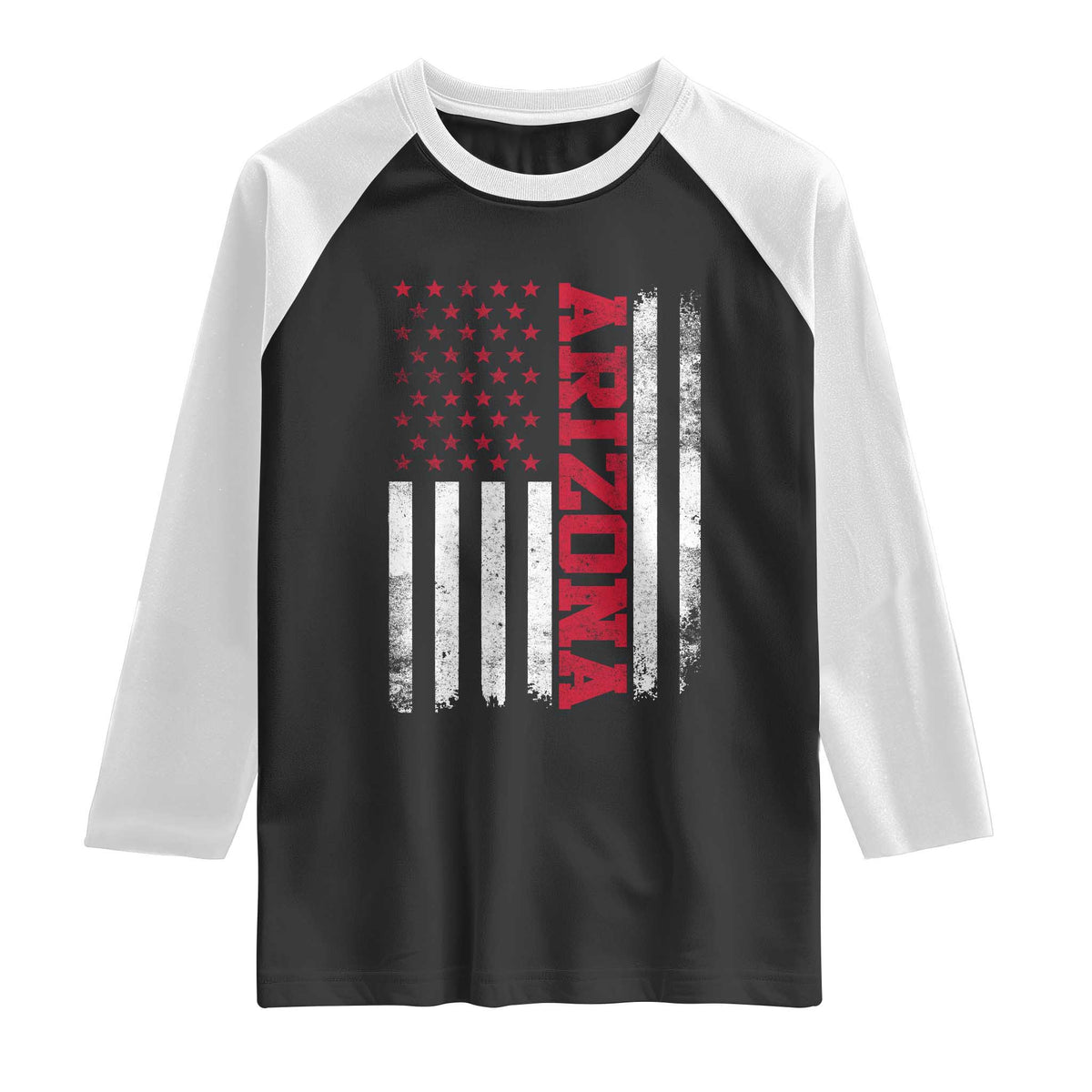 Arizona Pride Raglan Shirt Vintage American Flag Distressed Varsity Aesthetic Letters AZ State TS11 Black White Print Your Wear