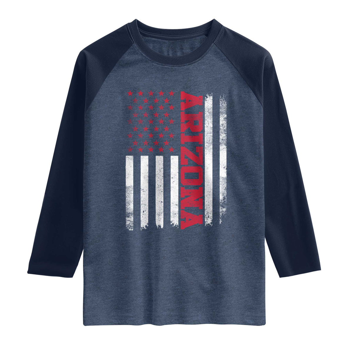 Arizona Pride Raglan Shirt Vintage American Flag Distressed Varsity Aesthetic Letters AZ State TS11 Heather Denim Navy Print Your Wear