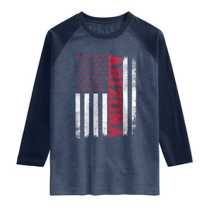 Arizona Pride Raglan Shirt Vintage American Flag Distressed Varsity Aesthetic Letters AZ State TS11 Heather Denim Navy Print Your Wear