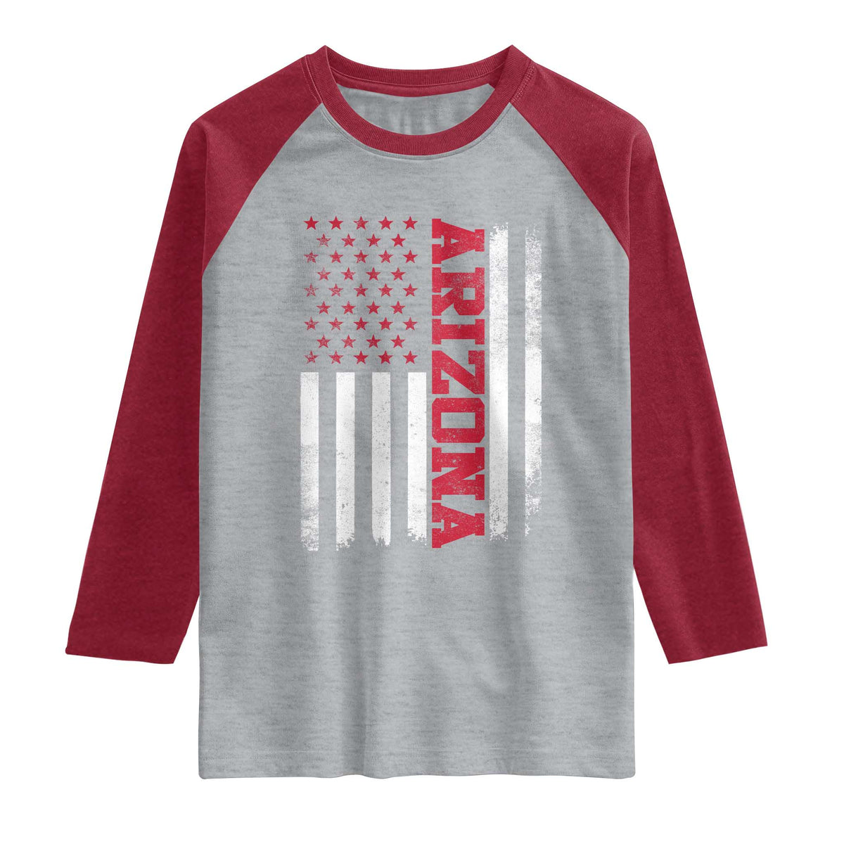 Arizona Pride Raglan Shirt Vintage American Flag Distressed Varsity Aesthetic Letters AZ State TS11 Heather Gray Heather Red Print Your Wear