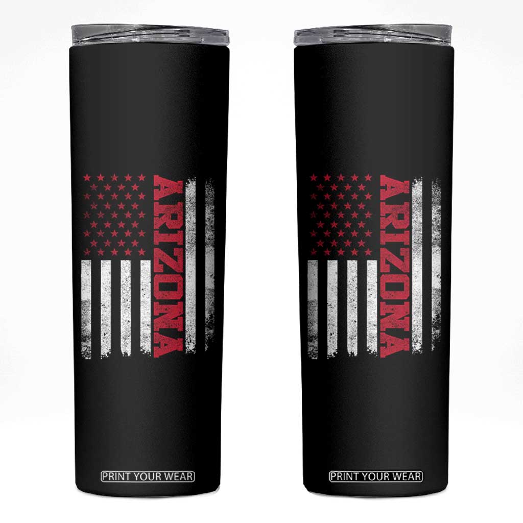 Arizona Pride Skinny Tumbler Vintage American Flag Distressed Varsity Aesthetic Letters AZ State TS11 Black Print Your Wear